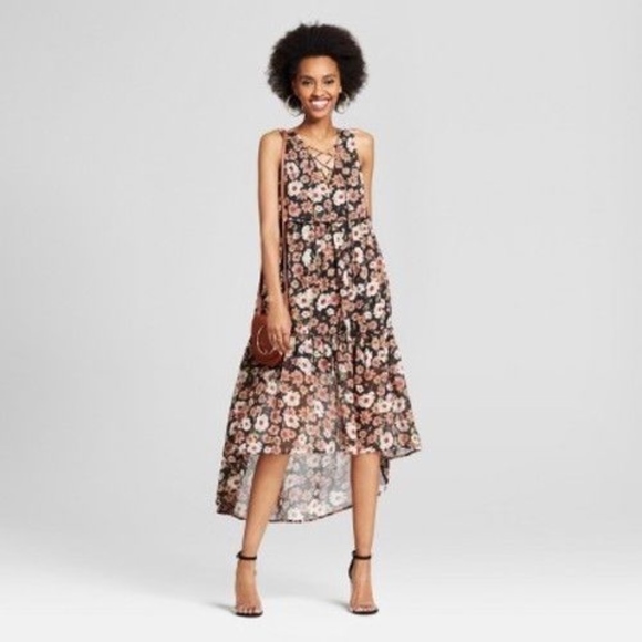 Xhilaration Dresses & Skirts - Lace Up High Low Sheer Floral Maxi Dress